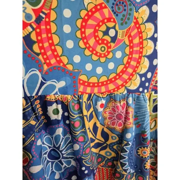 IZURIA Blue & Yellow Floral Paisley Maxi Dress Bohemian Summer Spring XXL NEW - Picture 7 of 7